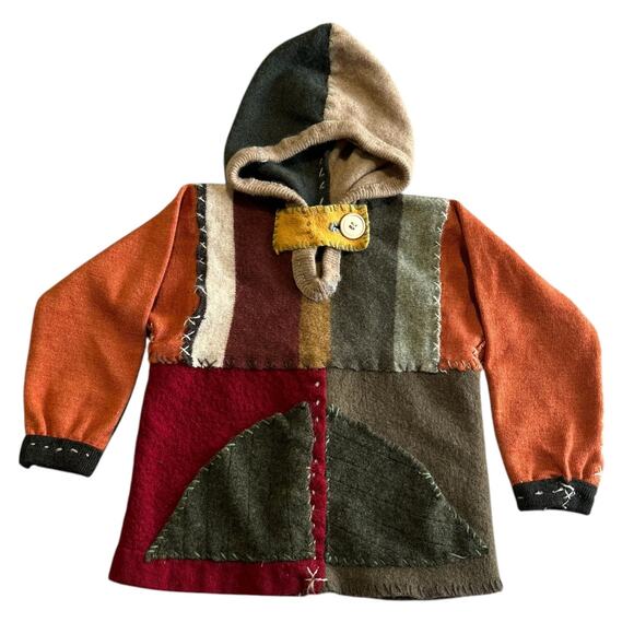 Handmade Patchwork Hoodie Kids Sz 4T Unique‎ One-Of-A-Kind Sheep Patch Pockets - Picture 1 of 12